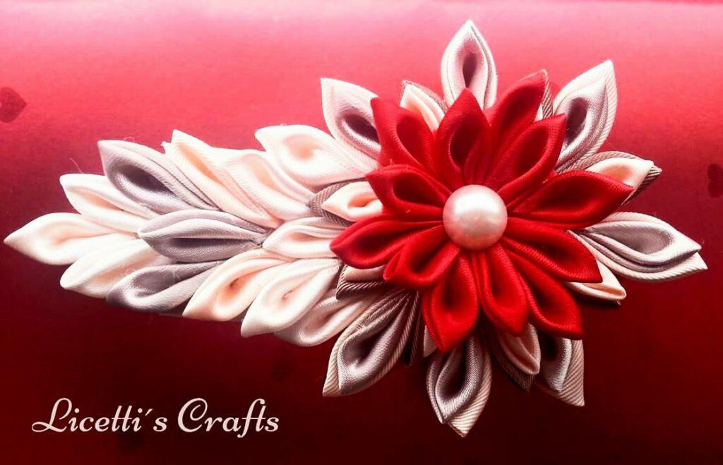 Cinturón Kanzashi rojo y plata