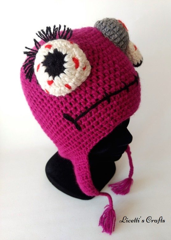 Gorro lana alpaca artesanal monstruo morado