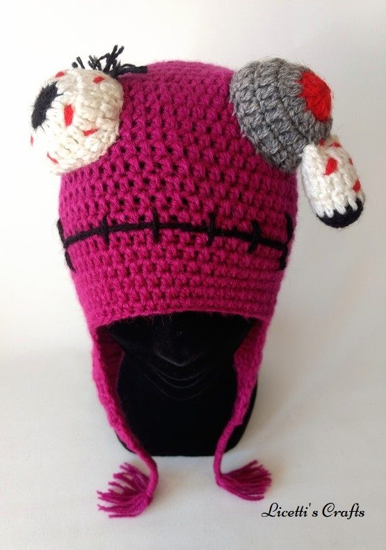 Gorro lana alpaca hecho a mano monstruo morado