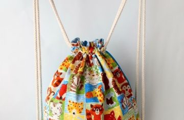 Mochila reversible caras animales azul hecha a mano