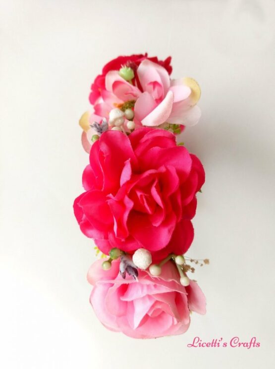 Diadema floral ceremonia tonos rosas - Imagen 3