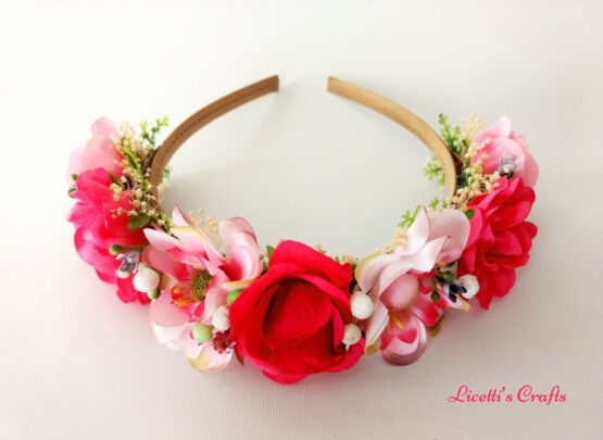 Diadema floral ceremonia tonos rosas - Imagen 2