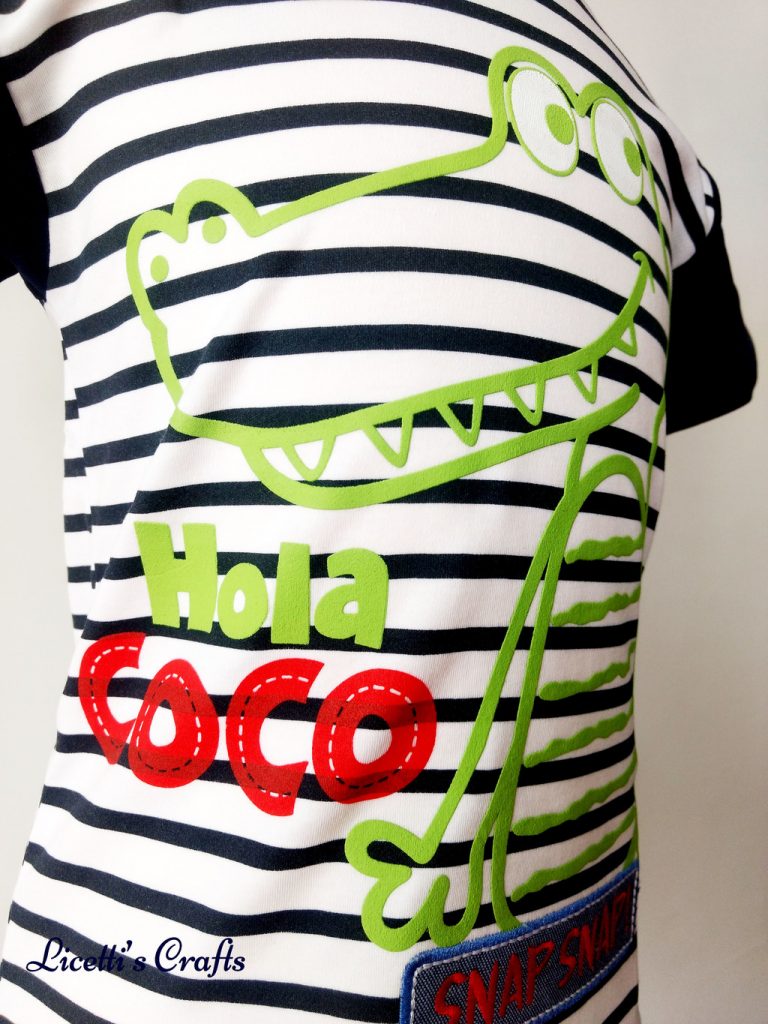 Detalle cocodrilo en relieve para camiseta algodón pima