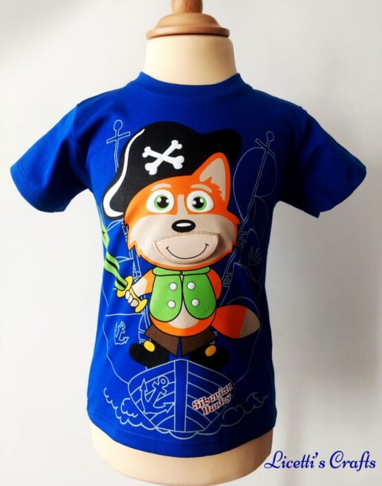 Camiseta algodón pima con zorro pirata en relieve en azulon