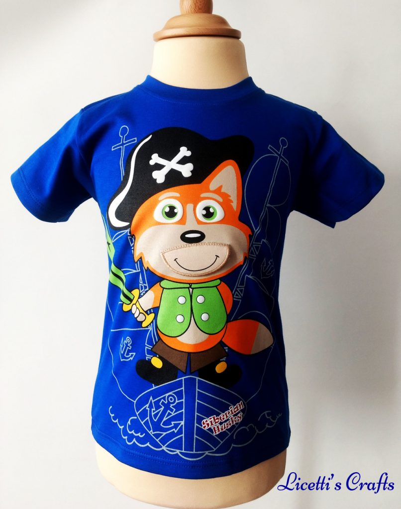Camiseta algodón pima con zorro pirata en relieve en azulon