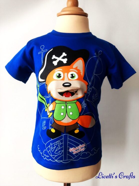 Camiseta algodón pima con zorro pirata en relieve en azulon