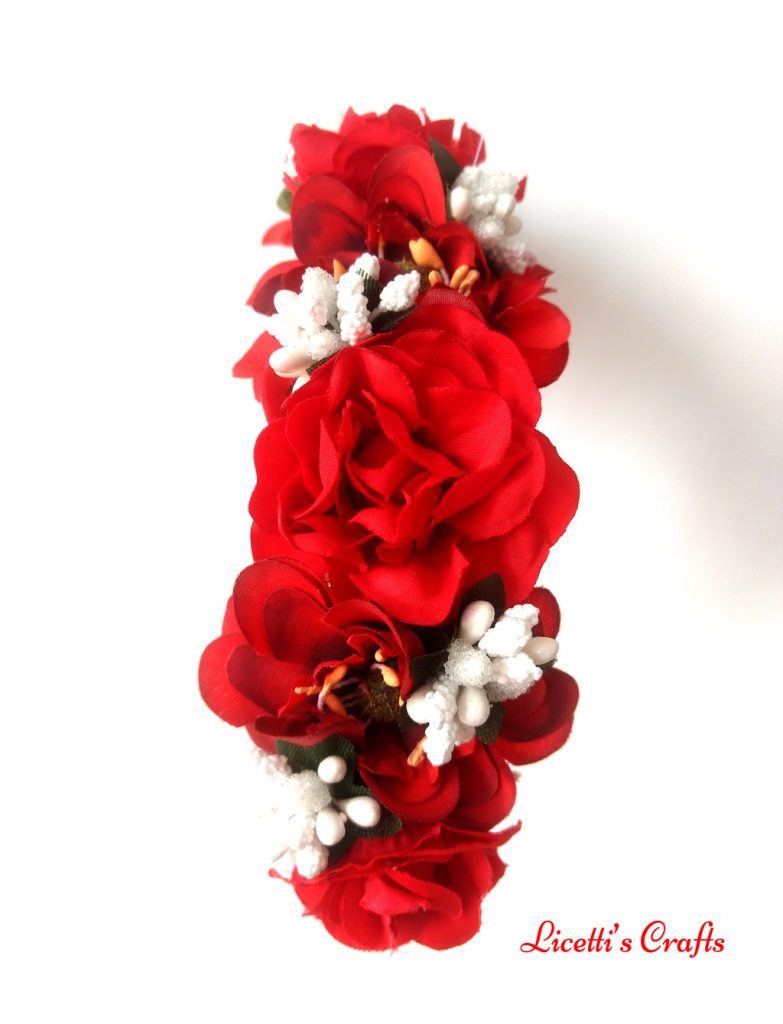 Diadema floral ceremonia roja pistilos blancos - Imagen 2