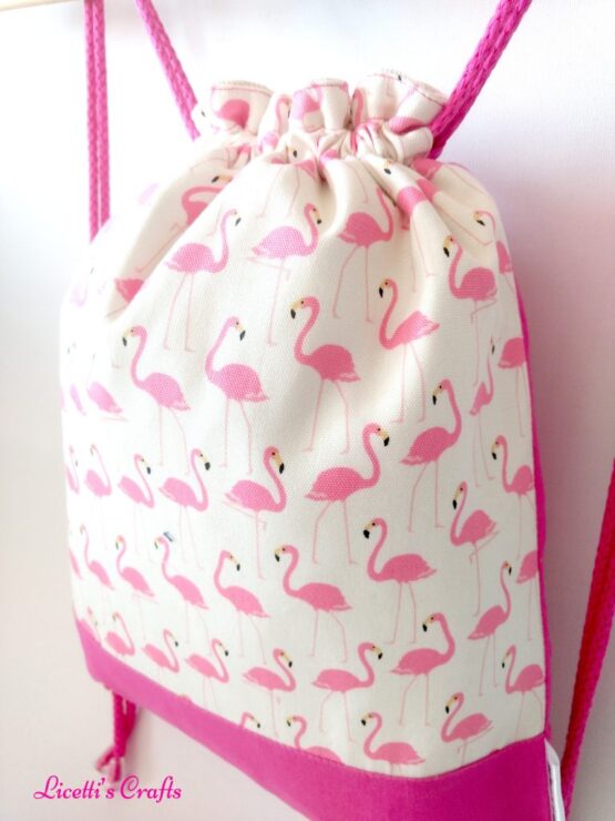 mochila cuerdas algodón flamencos