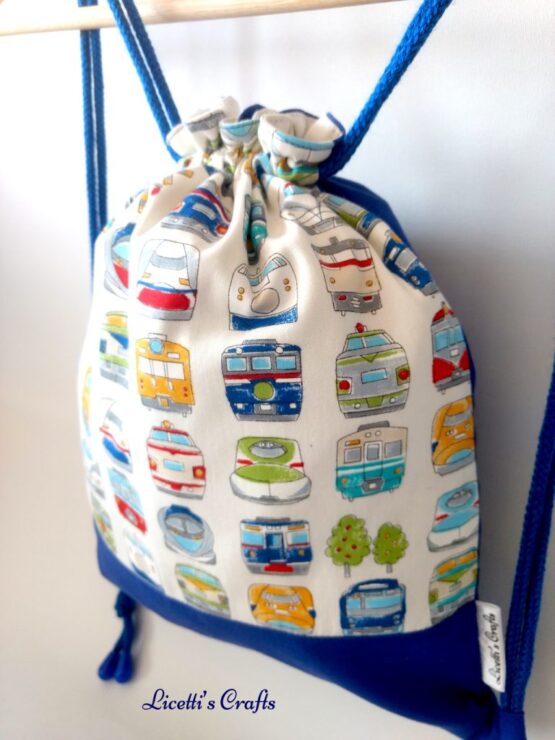 mochila cuerdas artesanal trenes algodón