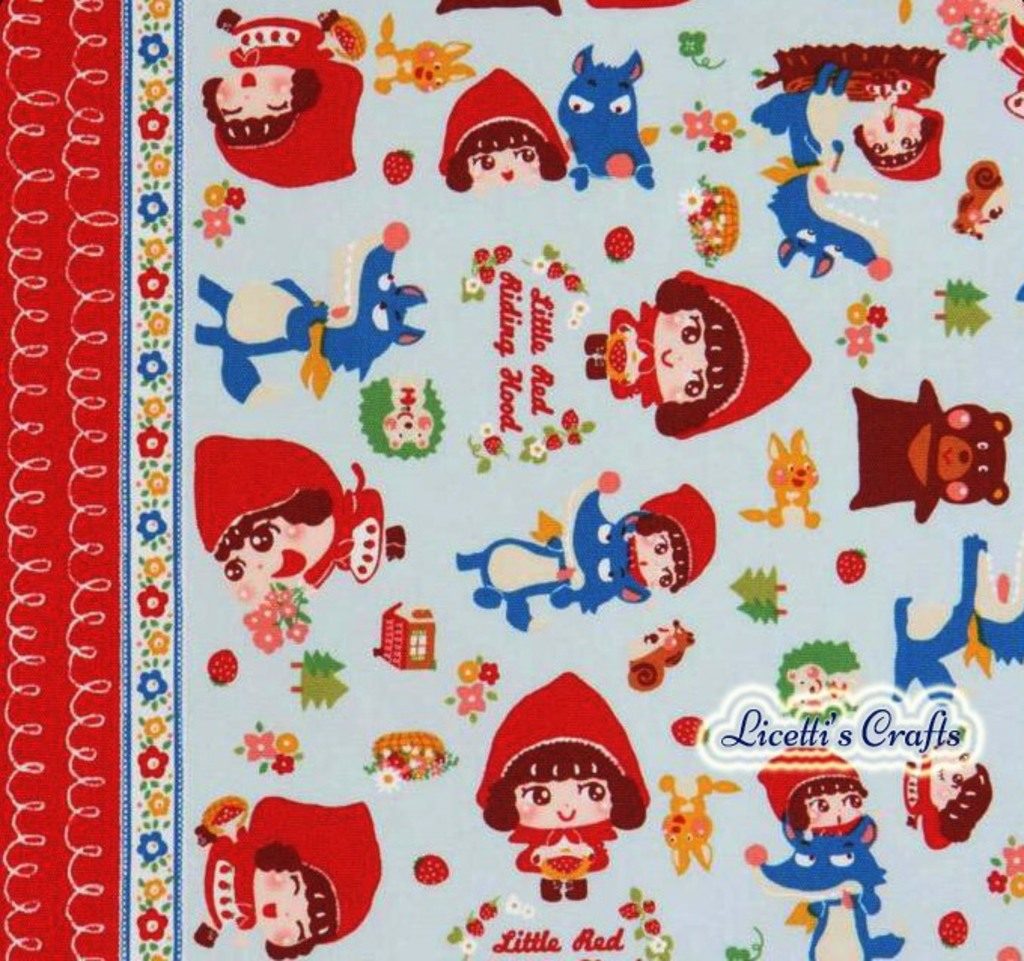 tejido algodón caperucita roja fondo azul