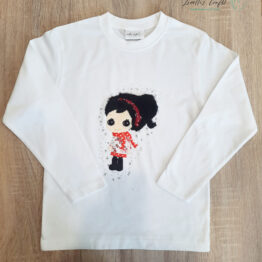 Camiseta manga larga muñeca pelo negro en relieve