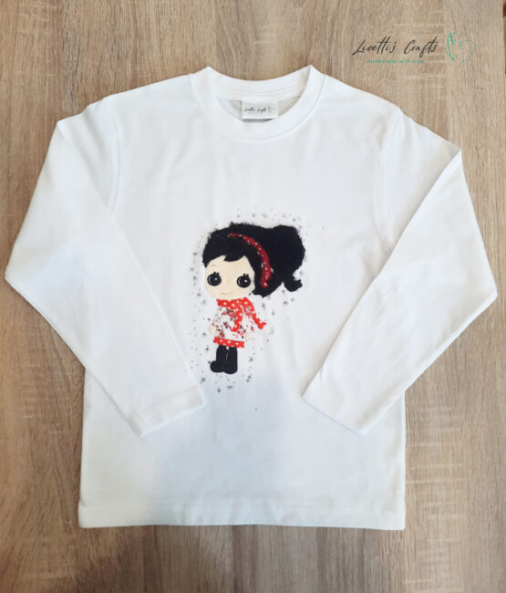 Camiseta manga larga muñeca pelo negro en relieve