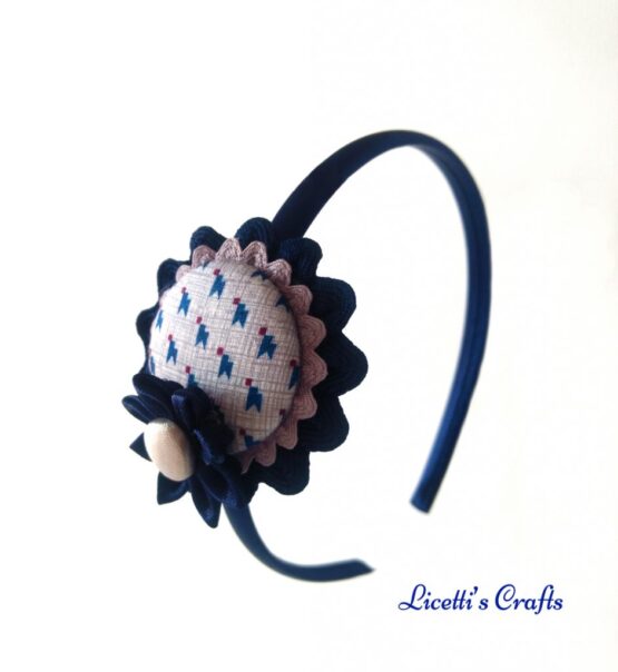 Diadema infantil artesanal marino y gris