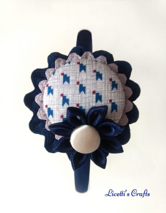 Diadema artesanal clásica marino y gris