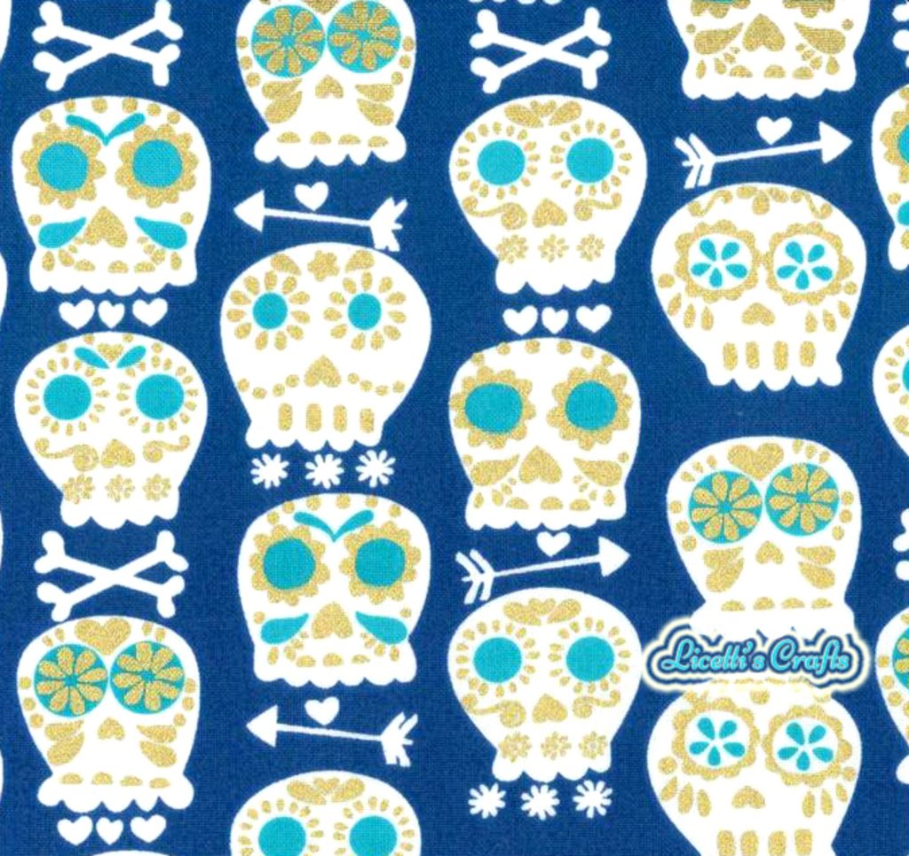 Tejido algodón americano calavera turquesa azulón