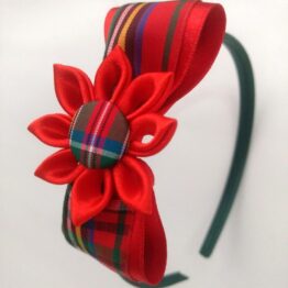 Diadema hecha a mano cuadro escoces rojo