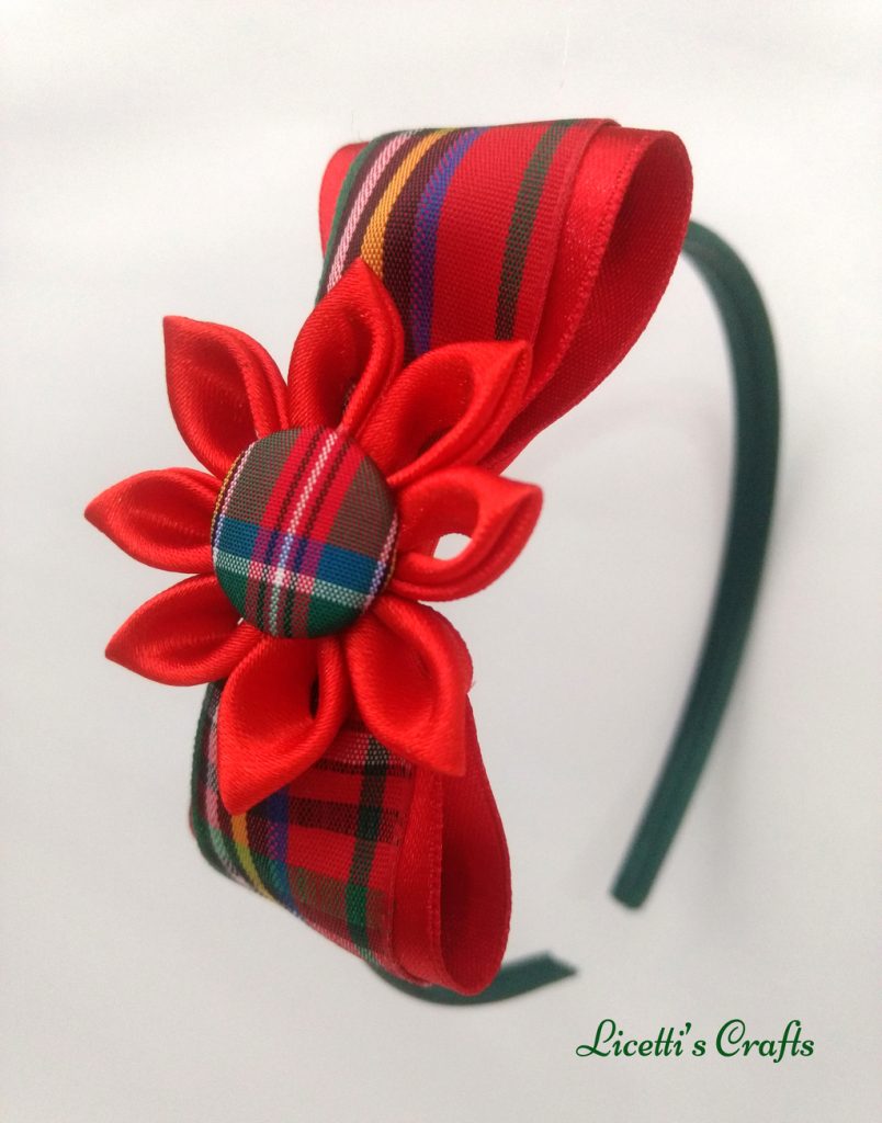 Diadema hecha a mano cuadro escoces rojo