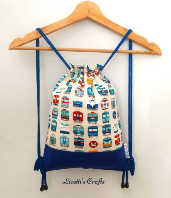 mochila infantil cuerdas hecha a mano trenes