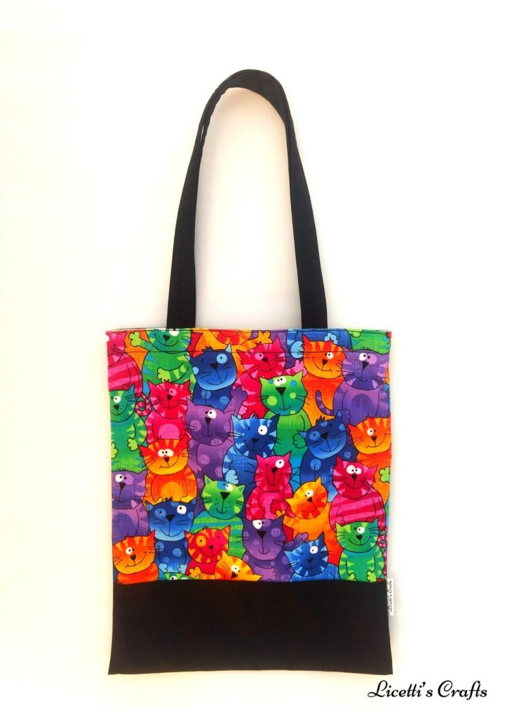 Bolsa Tote bag hecho a mano dibujo gatos multicolor