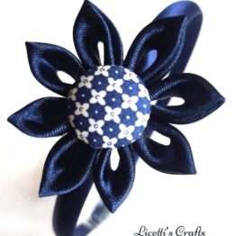 Diadema infantil "Flor azul botón marinero"