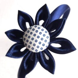 Diadema infantil "Flor azul marino botón círculos"