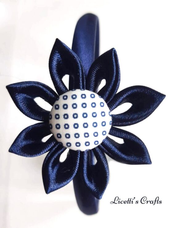 Diadema infantil "Flor azul marino botón círculos" - Imagen 2