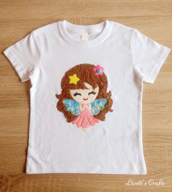 camiseta manga corta hecha a mano, hada morena