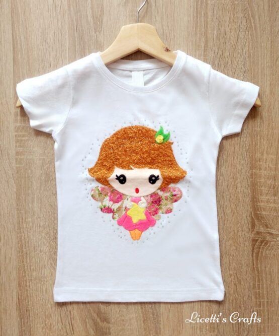 camiseta manga corta hada angelito en relieve hecho a mano