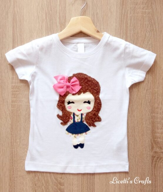 camiseta manga corta hecha a mano lazo rosa