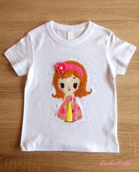 camiseta manga corta con relieve hecha a mano princesa