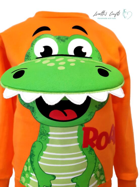 sudadera dinosaurio boca abierta naranja