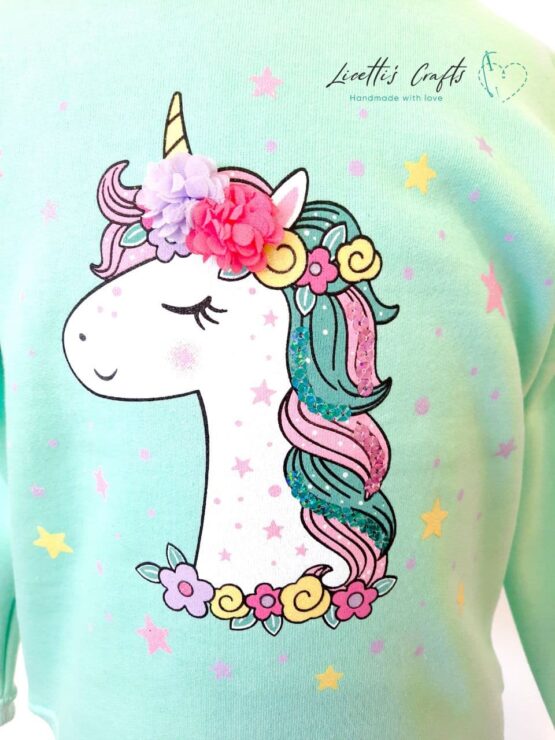unicornio verde menta sudadera