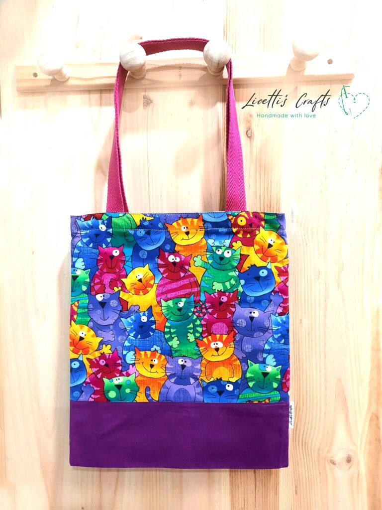 bolsa tote bag gatos multicolor morado