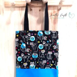 tote bag gatos calavera base turquesa