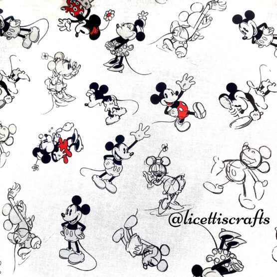 tela mickey y minnie mouse blanco y negro