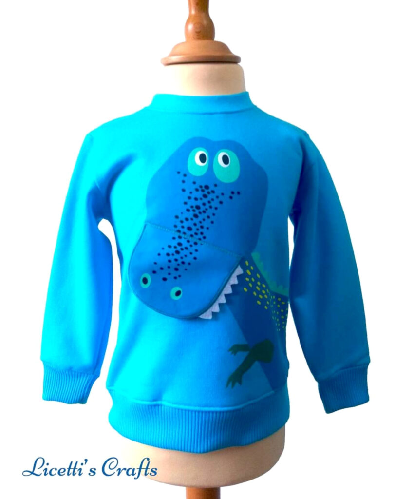 Sudadera dinosaurio turquesa boca 3d