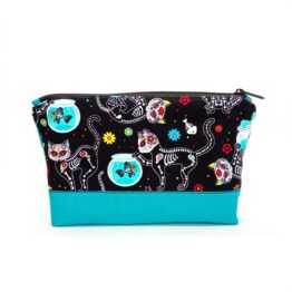 Estuche grande gato calavera turquesa