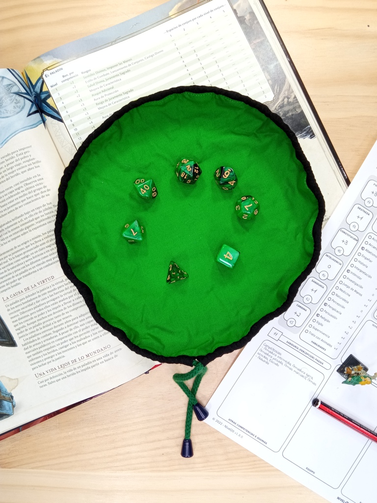 bolsa y bandeja de dados pequeña verde