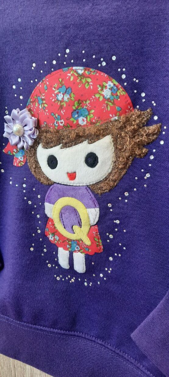 Muñeca 3d pirata flor para sudadera morada