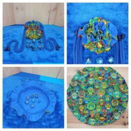 Saco y bandeja de dados mini calavera multicolor