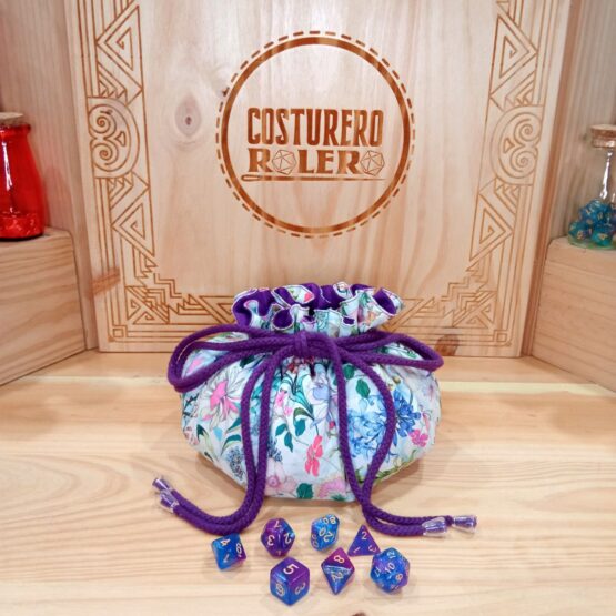 Bolsa y bandeja de dados tela flores