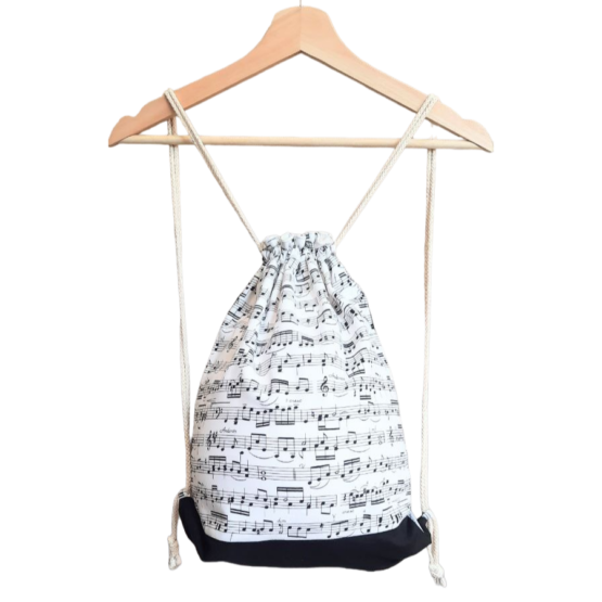 Mochila grande cuerdas tela "Notas musicales"