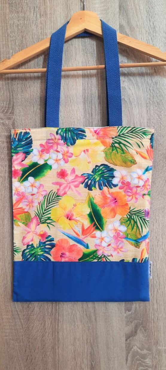 Tote bag flor tropical con azulón