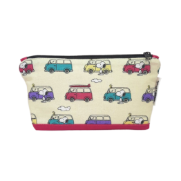 estuche pequeño tela snoopy furgonetas fucsia