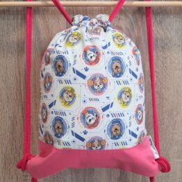 mochila cuerdas tela patrulla canina rosa