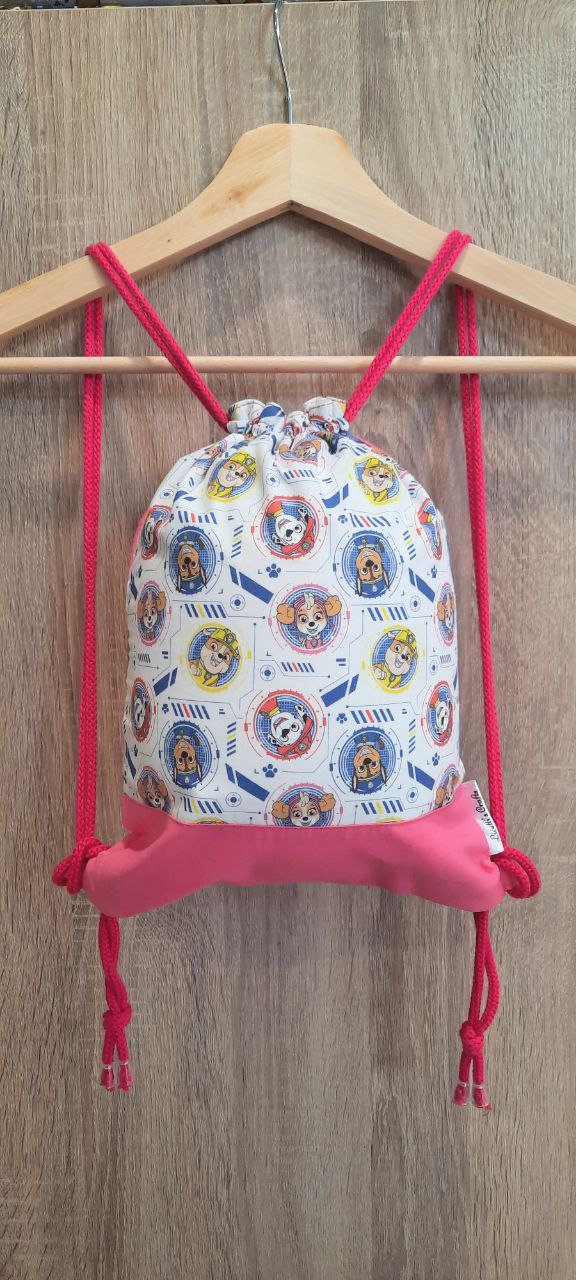 mochila cuerdas tela patrulla canina rosa