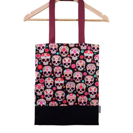 Tote bag tela "Calavera catrina asa granate"