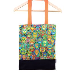 Tote bag tela "Calavera multicolor asa naranja"