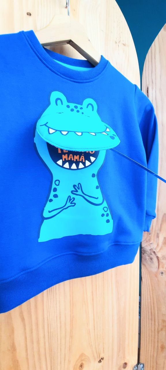 Sudadera azulona "Dinosaurio con boca." - Imagen 3
