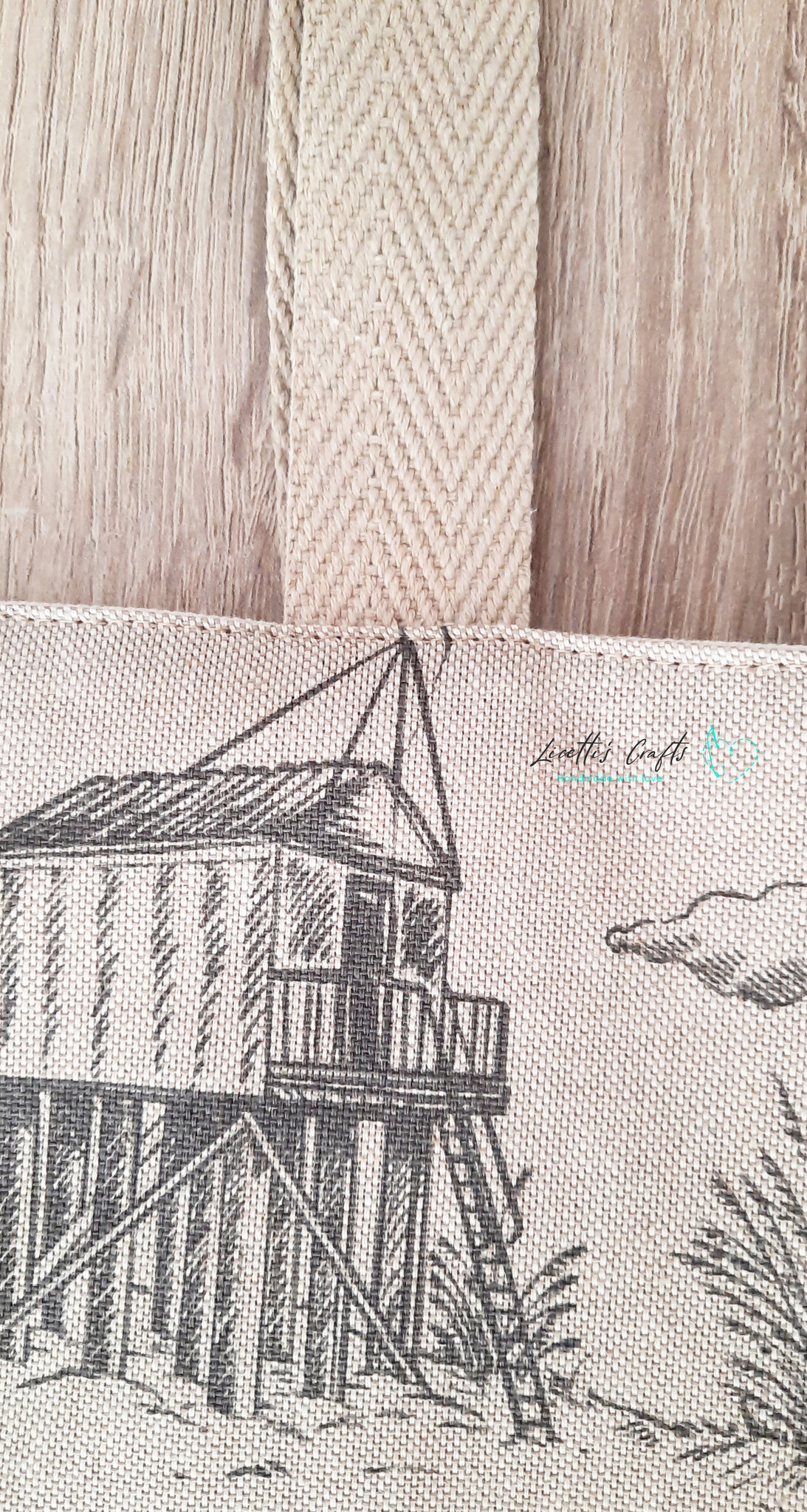 Bolsa de playa grande hecho a mano en España - Faro y gaviotas - Imagen 3